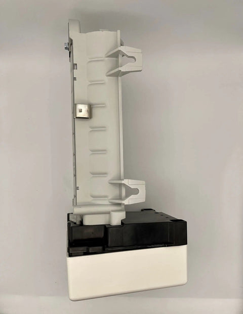 Side view of Ice Maker Replacement Kit for Side by Side Refrigerators with In Door Ice Bin and Water Ice Dispenser No Ice Bar Required Electronic Eye Ice Level Sensor 8 Cube Capacity 4 Pin Electrical Block Plug And Play Compatible With Whirlpool Kenmore KitchenAid.