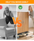 Comparison of moving heavy furniture manually vs using a Heavy Duty Moving Dolly With 551 Lb Capacity Per Unit with ease.