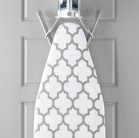 Deluxe Ironing Board Cover And Pad For Standard 54 By 15 Inch, 100 Percent Cotton With 3mm Foam Padding, Medallion Grey pattern.