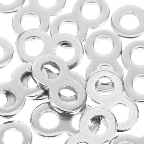 Top Notch Figure Eight Tabletop Connectors 180 Pack stainless steel connectors for furniture assembly, close-up view.