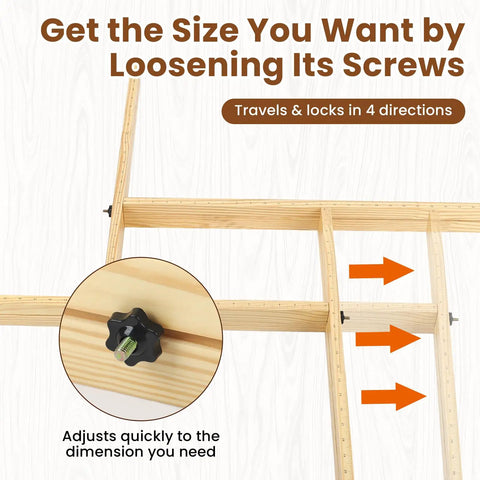 Heavy Duty Solid Wood Router Jig For Cutting Boards, Adjustable Inch Scale Guide with adjustable screws for precise sizing.