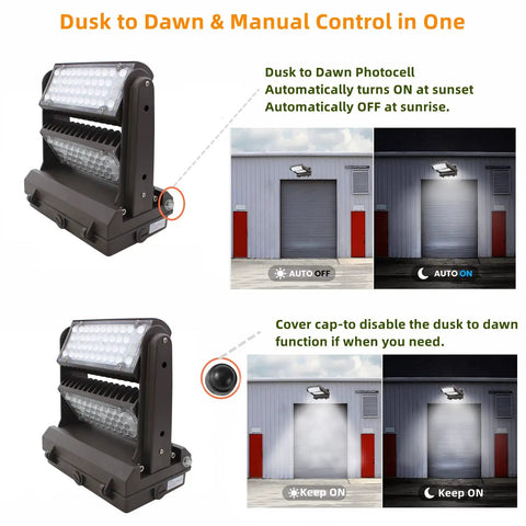 Beefed Up 100W Rotatable LED Wall Pack With Dusk To Dawn Sensor, 14000 Lumen Outdoor Security Light, 60 Degree Beam, 270 Degree Adjustable Panel, 5000K Daylight, ETL Listed For Warehouse, Parking Lot, Entrance Or Garage