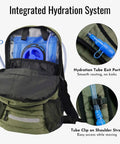 20L Hydration Backpack With 3L Bladder for Hiking Commuting and Daily Use showing hydration system inside army green bag
