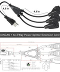 3 Way Power Splitter Extension Cord With Y Style 3 Outlets 1 Foot SVT 18 AWG 10 Amp 1250 Watt NEMA 5 15P To 3 NEMA 5 15R Outlets