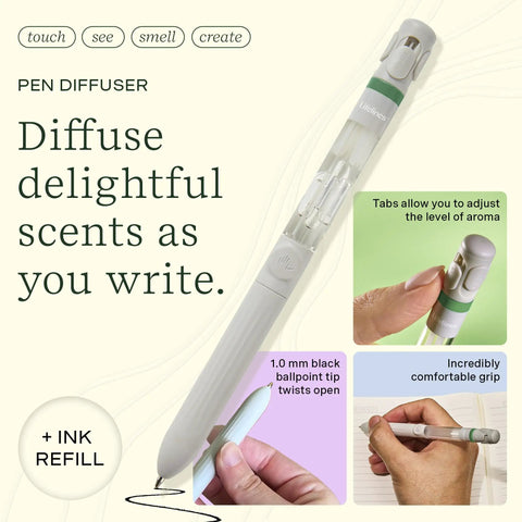 Walk In The Woods Pen Diffuser 1mm Black Ballpoint Diffuses Essential Oil Blends While You Write For Aromatherapy Scented Ink And Sensory Immersion During Journaling And Note Taking, white pen