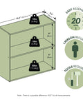 Dimensions and assembly guide for Premium Two Tier Closet Organizer with White and Open Shelves for Bedroom Clothes Storage.