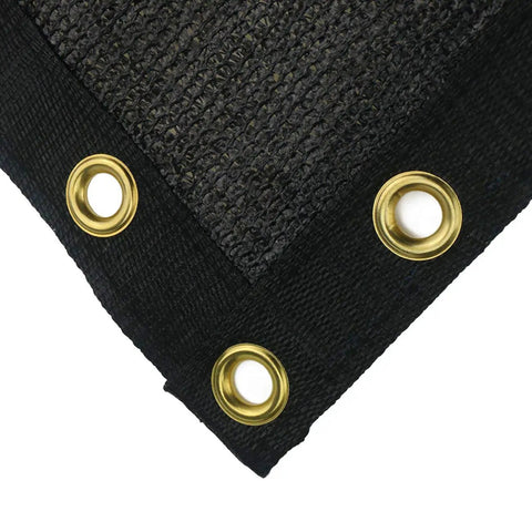 Close-up of 6 Feet By 50 Feet Privacy Screen For Fence Mesh Shade Net Cover Black Heavy Duty with brass grommets corner view