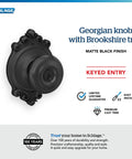Georgian Door Knob With Brookshire Trim Keyed Entry Lock in Matte Black Finish, close-up view with classic detailing.