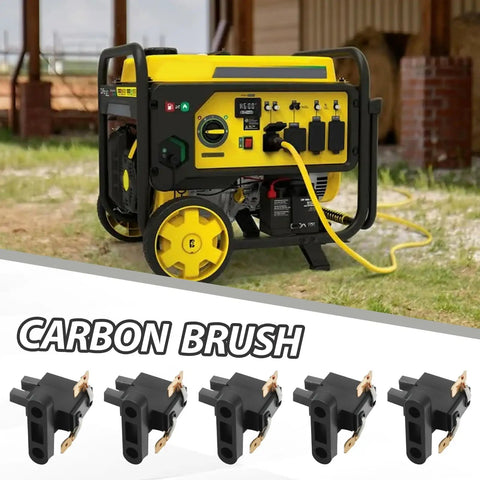 Honda Universal Generator Carbon Brush Assembly Replacement Five Pack with yellow generator and outdoor setting