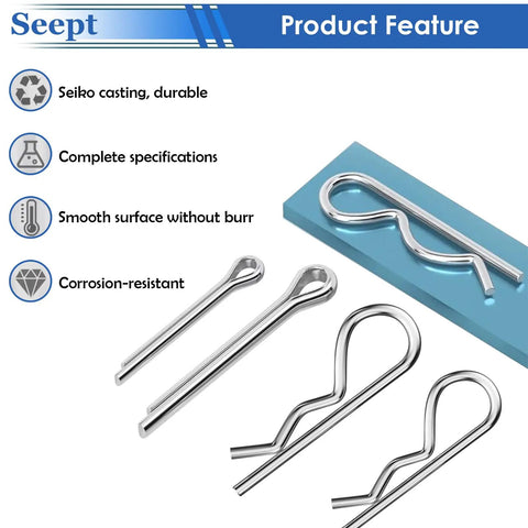 304 Stainless Steel Cotter Pin Kit With 200 Pieces Assortment Hitch Clips For Locking Systems Perfect For Farm Tools Tractor Implements And Accessories