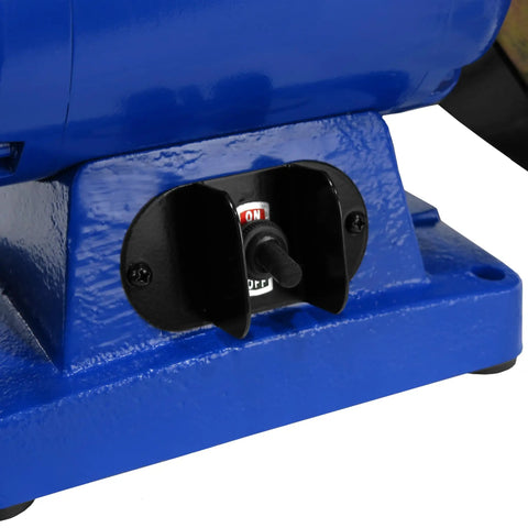 Heavy Duty 1 HP Workhorse Industrial Belt And Bench Grinder Combo Featuring Multitool Attachment power switch and frame detail.