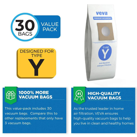 30 Pack Type Y Vacuum Bags for WindTunnel Uprights Style Y and Z Premium Replacement Bags Model 4010100Y packaging