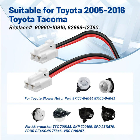 2Pcs Blower Motor Connector Harness For Toyota Tacoma 2005 2016 Replacement Plug Wire Harness Pigtail Kit With Heat Shrinks Connectors Direct Fit OEM Style, white connector and red black wires