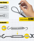Sun Shade Sail Hardware Kit With 12 Foot Vinyl Coated 304 Stainless Steel Wire Rope adjustable turnbuckle and clamp