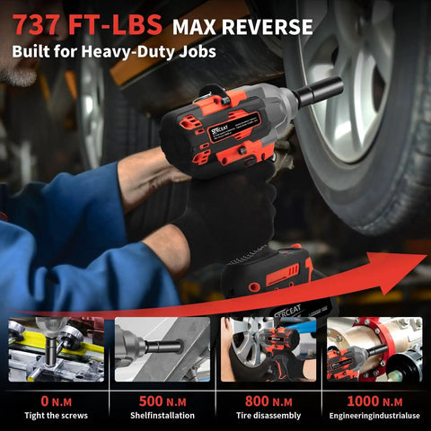 Cordless Impact Wrench Half Inch High Torque 21V Brushless Motor Delivers 1000N.m Peak With Two 4.0Ah Batteries in use on car tire