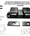 Magnetic Push to Open Cabinet Latch Kit for Double Doors with 1.2 Kg Pull Force Brown Finish Includes Catch Plate and Hardware