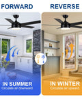 52 Inch Black Ceiling Fan With Light And Remote, Ultra Quiet DC Motor, Reversible for Indoor Use in Summer and Winter Modes