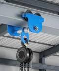 One Ton Manual Trolley With Dual Wheel Push Beam For I Beam And H Beam Adjustable Width Two Point Four To Seven Inches