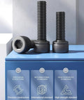 120 Pack M3x30mm Hex Socket Head Cap Screws 12.9 Grade Alloy Steel Black Oxide Full Thread Allen Drive With Hex Wrench displayed on a blue surface.
