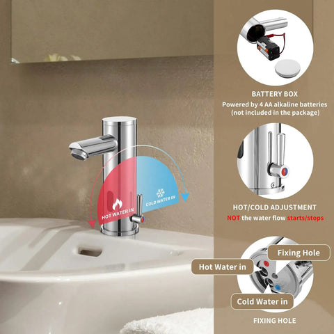 Automatic No Touch Bathroom Sink Faucet With Motion Sensor And Infrared Technology, chrome brass faucet with temp controls