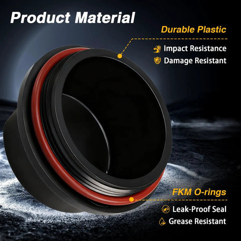 Close-up of Two Pack Trailer Bearing Dust Cap with O Ring Grease Cover, showing FKM O-rings and durable plastic material.
