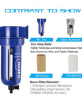 Quarter Inch NPT Air Filter With Brass Element, 5 Micron, Zinc Alloy Body, Quick Release Bowl, Manual Drain, Built Tough; comparison chart
