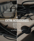 Under Desk Cable Management Tray 2 Pack with accessories including 3M VHB tapes, cable clips, ties, and assembly hardware for MacBook chargers.