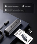 150W Car Power Inverter with user manual and fuse, compact design, for charging laptops and devices on the go.