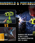 Grab-And-Go 110V Portable Handheld Arc Welder For Home DIY Projects showing portability versus traditional welder.