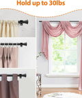 Adjustable 5/8 Inch Black Curtain Rod With Brackets For Windows And Doors Extends From 16 To 52 Inches draped with curtains