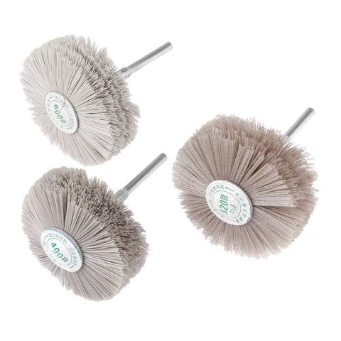 3 Pack Nylon Abrasive Wheel Brush Filament Set With 320 400 600 Grit For Rust Removal, Corrosion Cleanup, Woodworking Polish