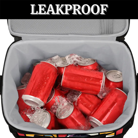 Open Go To Insulated Picnic Backpack showing red soda cans with ice, leakproof lining