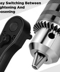 Smooth Operator 2 In 1 Drill Chuck Ratchet Spanner shows ratchet wrench head and drill chuck for easy switching.