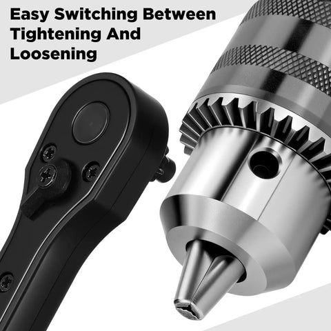 Smooth Operator 2 In 1 Drill Chuck Ratchet Spanner shows ratchet wrench head and drill chuck for easy switching.