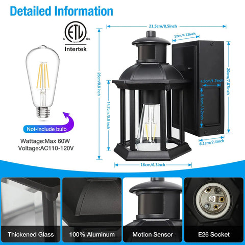 Outdoor Motion Sensor Porch Light With Dual GFCI Outlets Dusk To Dawn Wall Mount Anti Rust Exterior Lamp For House Or Garage Weatherproof Waterproof Fixture With Three Lighting Modes