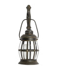 Rustic Metal Wall Sconce Lantern With Suspended Pillar Design Brown Glass Finish For Farmhouse Boho Eclectic Interiors Vibe