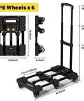 Heavy Duty Folding Hand Truck Dolly Cart With Six Wheels For Moving Luggage And Heavy Goods Durable Diamond Pattern Platform Easy Fold And Extend Compact When Stored Green, 22.6-inch