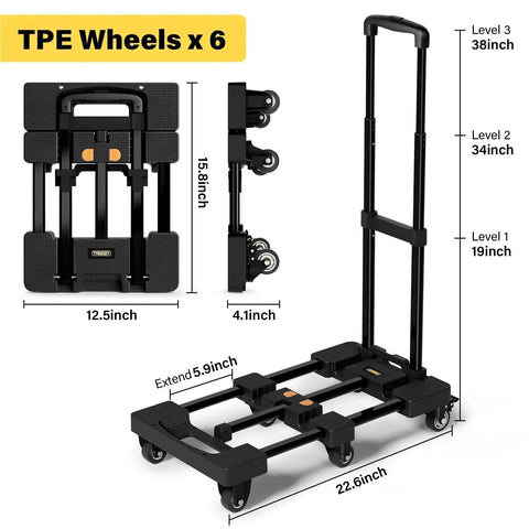 Heavy Duty Folding Hand Truck Dolly Cart With Six Wheels For Moving Luggage And Heavy Goods Durable Diamond Pattern Platform Easy Fold And Extend Compact When Stored Green, 22.6-inch