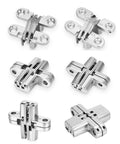 Hidden Door Hinge Set Six Pack Cross 180 Degree Concealed Stainless Steel Hinges For Cabinets And Doors shown in set