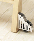 Stainless Steel Rolling Library Ladder Floor Rollers With Brake under wood ladder leg, brushed finish 38mm wheel visible