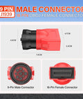 9Pin J1939 Male To 16Pin OBD2 Female Diagnostic Adapter dimensions illustration for heavy-duty trucks and commercial vehicles
