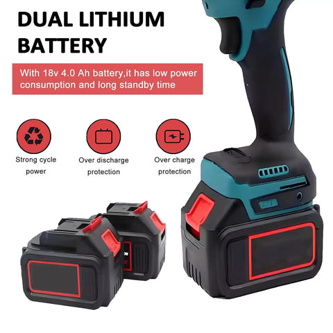 Premium Cordless Electric Wire Stripper Machine With Dual Four Ah Batteries And Twenty Bushings showing dual 4Ah lithium batteries and ergonomic handle.