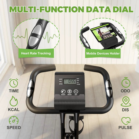 Crush Your Cardio Game On This Smooth Five In One Folding Exercise Bike Featuring Sixteen Level Magnetic Resistance And Rock Solid Three Hundred Pound Build - multi-function display with heart rate and mobile holder.