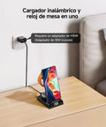 3 In 1 Wireless Charging Station For Galaxy Phones Watches And Buds With Dimmable Digital Clock on wooden desk