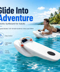 A man riding a Dope Electric Hydrofoil Surfboard for Adults Dual Speed Motorized Jetboard with ocean view.