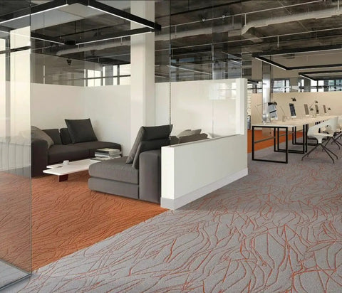 Modern office with glass walls and light gray vinyl wall base 6 inch by 40 foot with peel and stick adhesive trim along flooring.