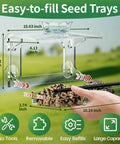 Diagram of Clear Window Bird Feeder With Strong Suction Cups And Removable Seed Tray Acrylic Transparent Bird House showing dimensions