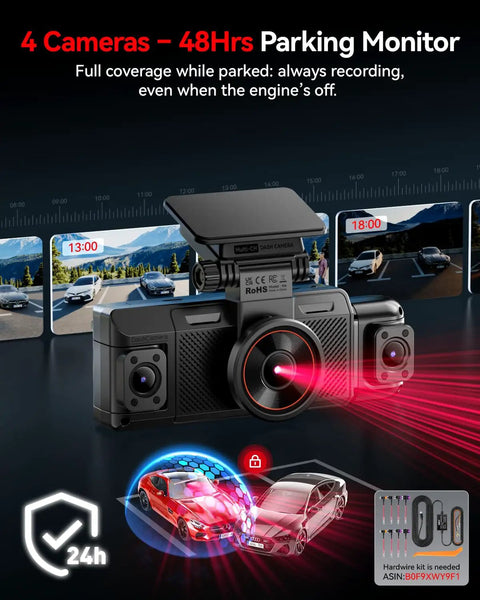 360 Degree Four Channel Dash Cam With FHD Front, Rear, And Inside Coverage showing parking monitor feature