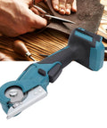 Garosa Cordless Electric Scissors 4V Power Shears With Metal Cover, designed for cutting leather, shown in use on craft project.