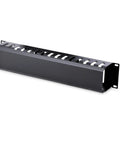 Horizontal 2U Server Rack Cable Management Finger Duct with Cover for 19 Inch Network Racks, black panel, side view